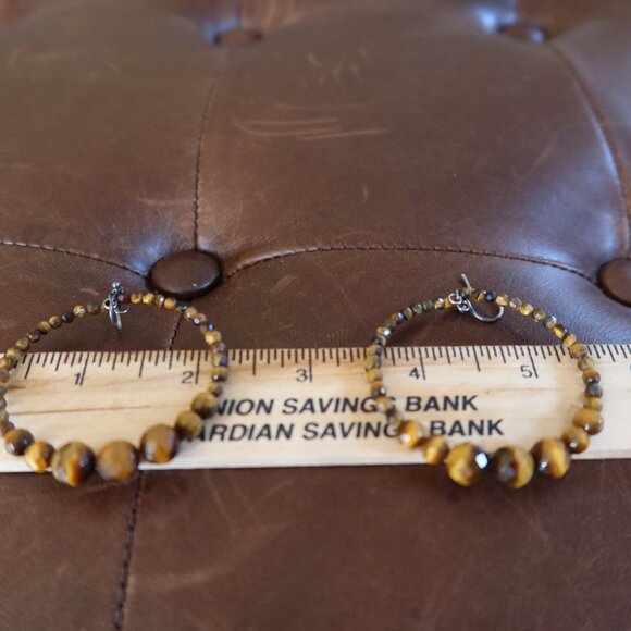 Chan Luu Tiger's Eye (70+) front facing hoops earrings 2" wide and long drops - Picture 13 of 13